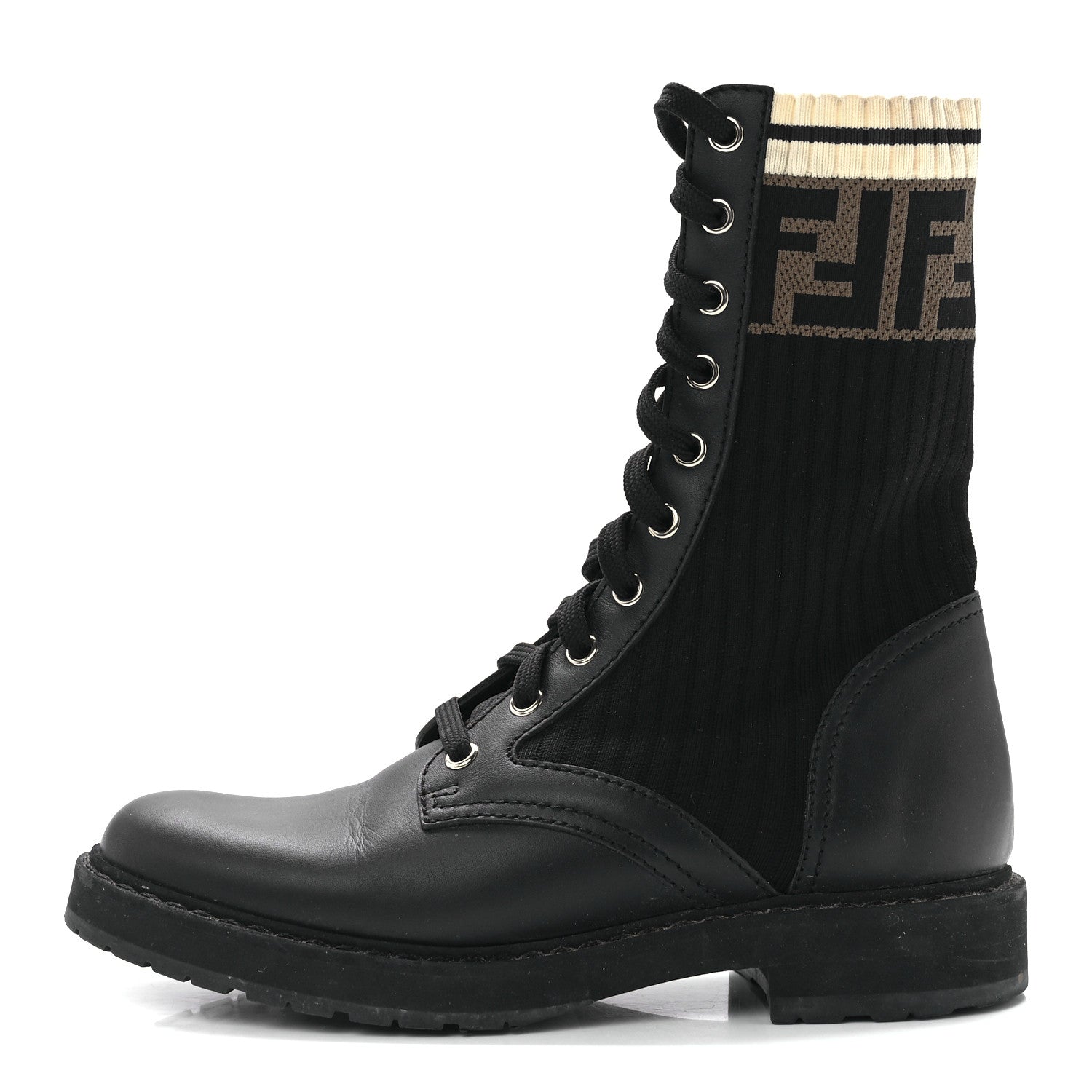 Fendi Calfskin Stretch Fabric Rockoko Biker Boots 36 Tobacco Black Marino 1 of 8