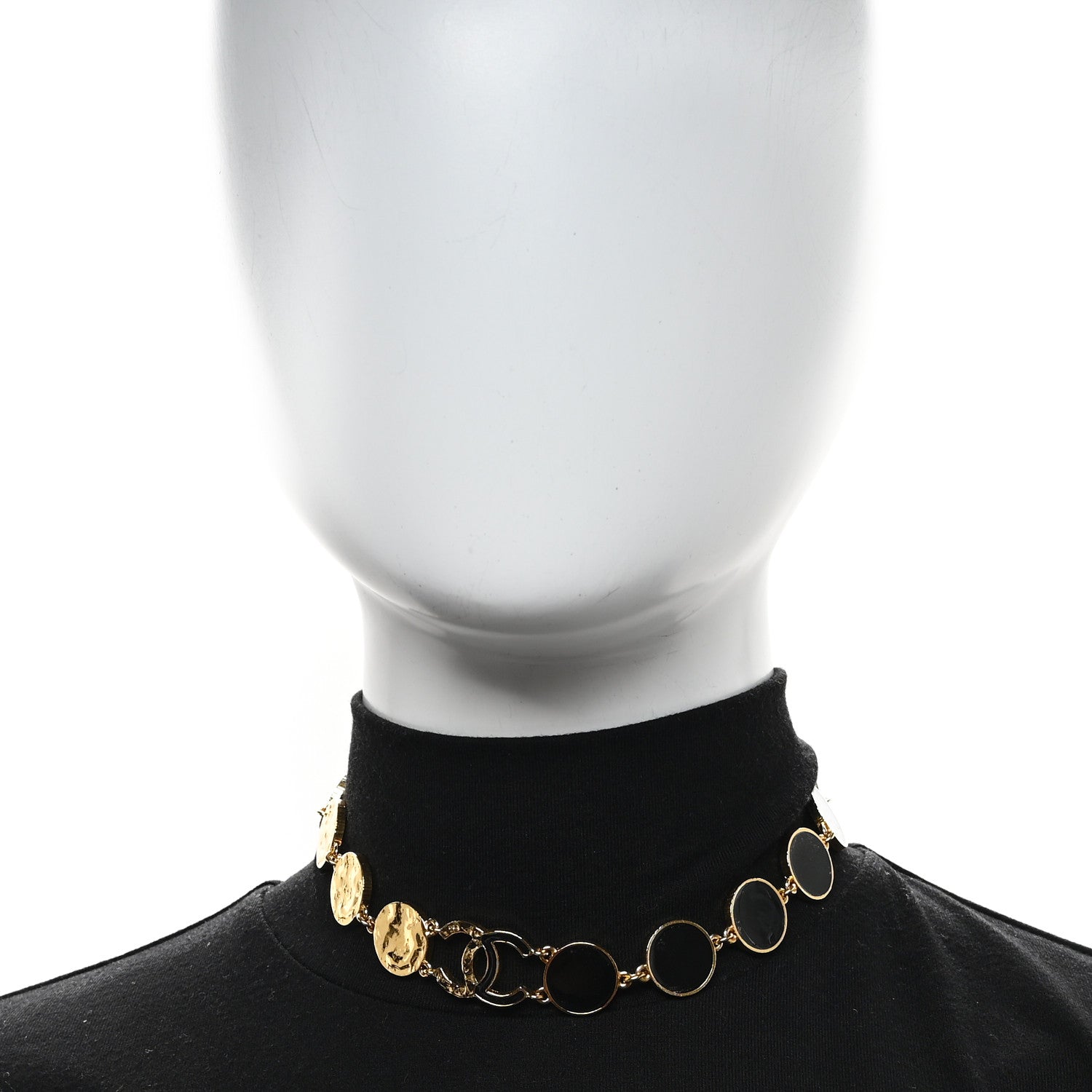 Chanel Metal Disc CC Necklace Gold Black 2 of 6