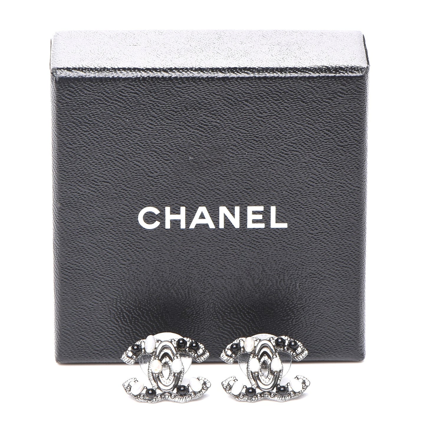 Pearl Bead CC Earrings Dark Silver