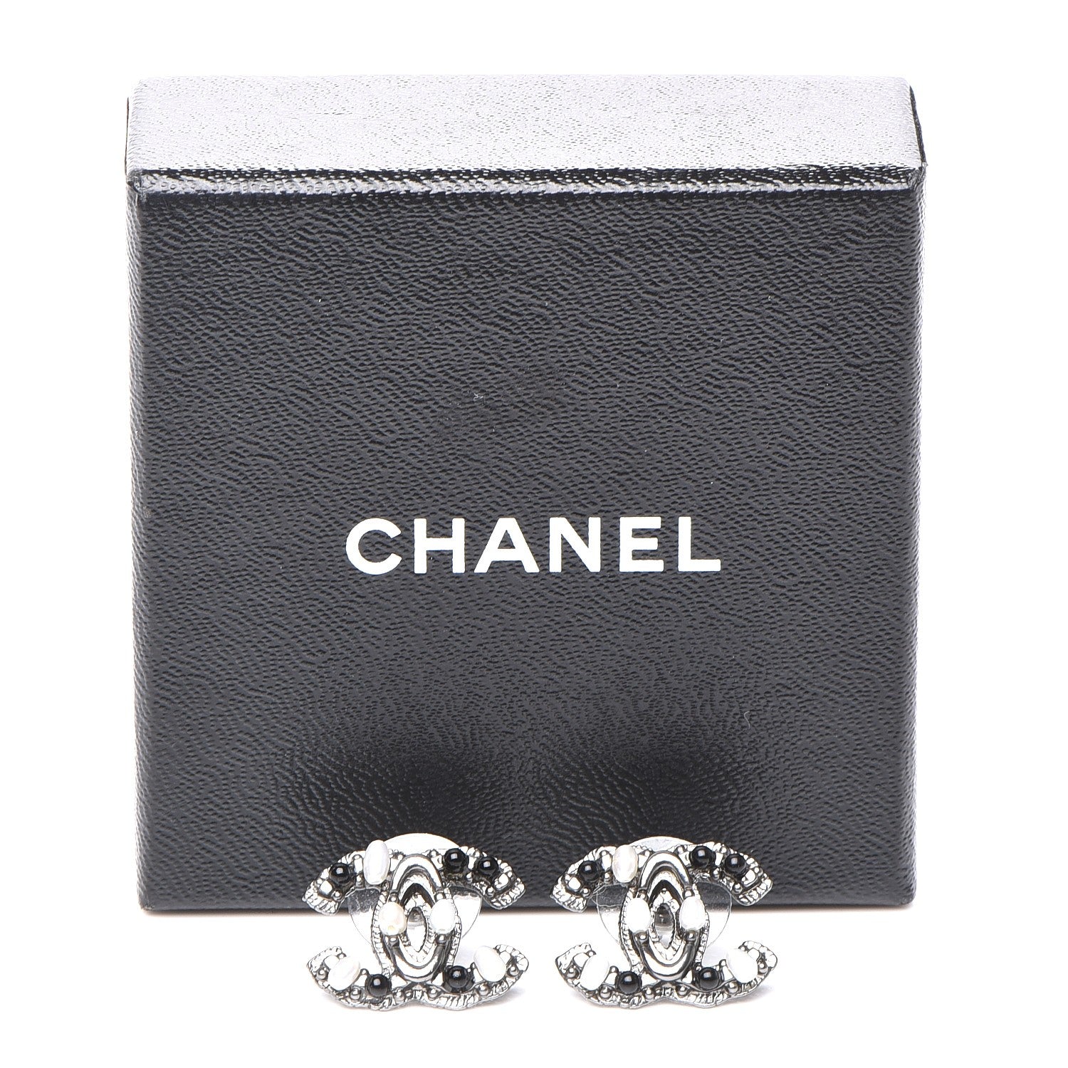 Chanel Pearl Bead CC Earrings Dark Silver 4 of 4