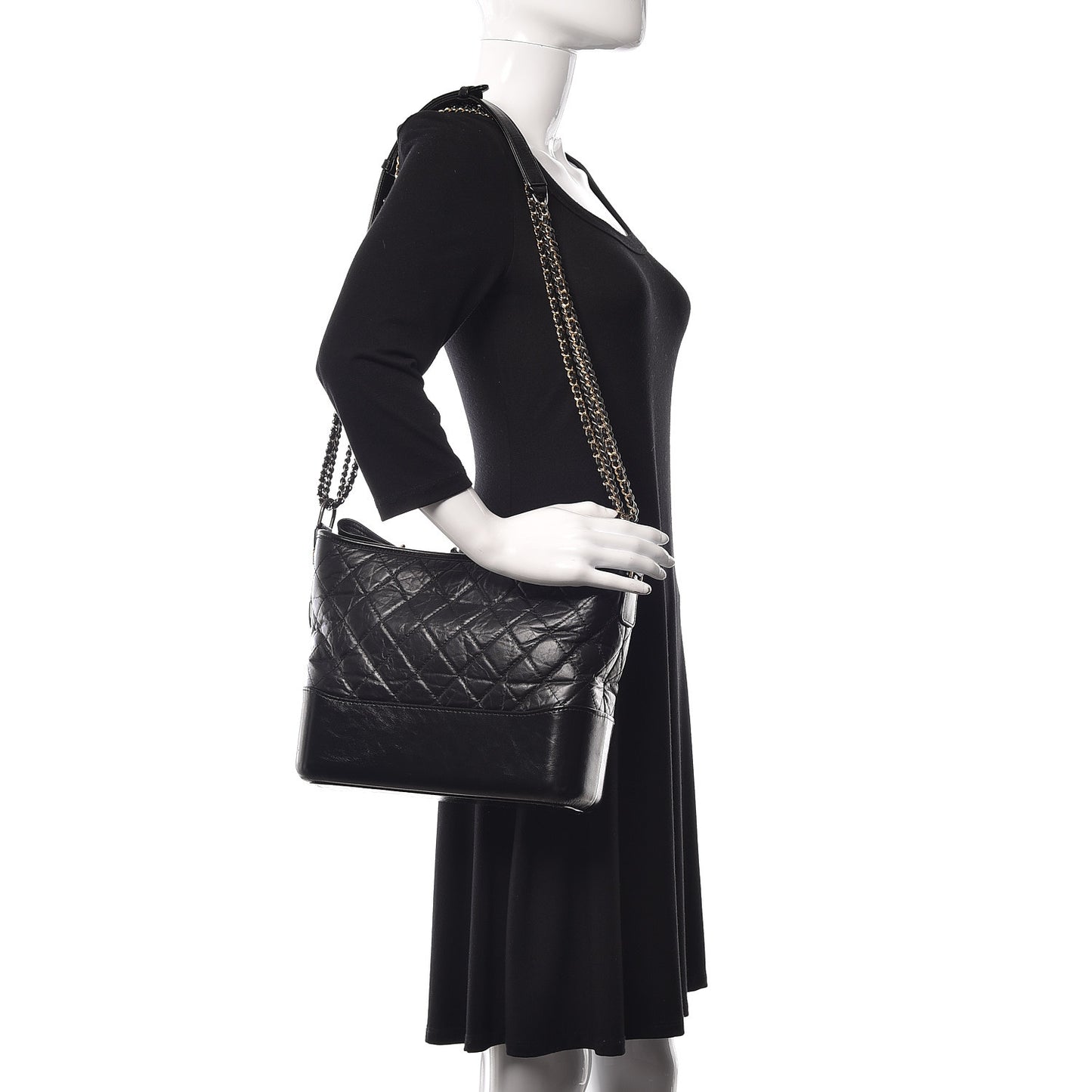 Aged Calfskin Quilted Medium Gabrielle Hobo Black