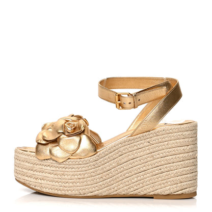 Valentino Garavani Metallic Kidskin Atelier 03 Rose Edition Espadrille 45/90mm Platform Sandals 40 Antique Brass 1 of 10