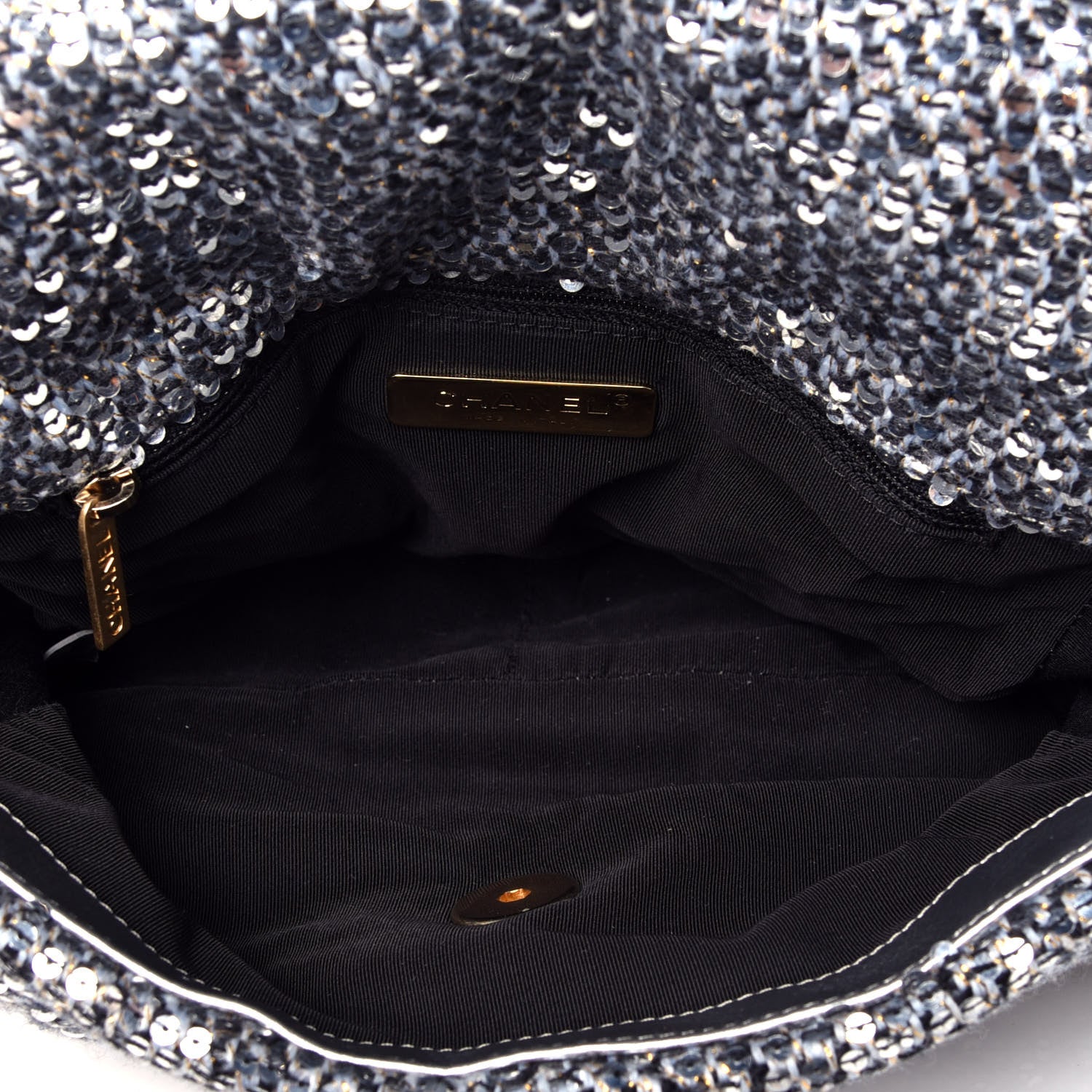 Chanel Sequin Quilted Medium Chanel 19 Flap Silver 5 of 9