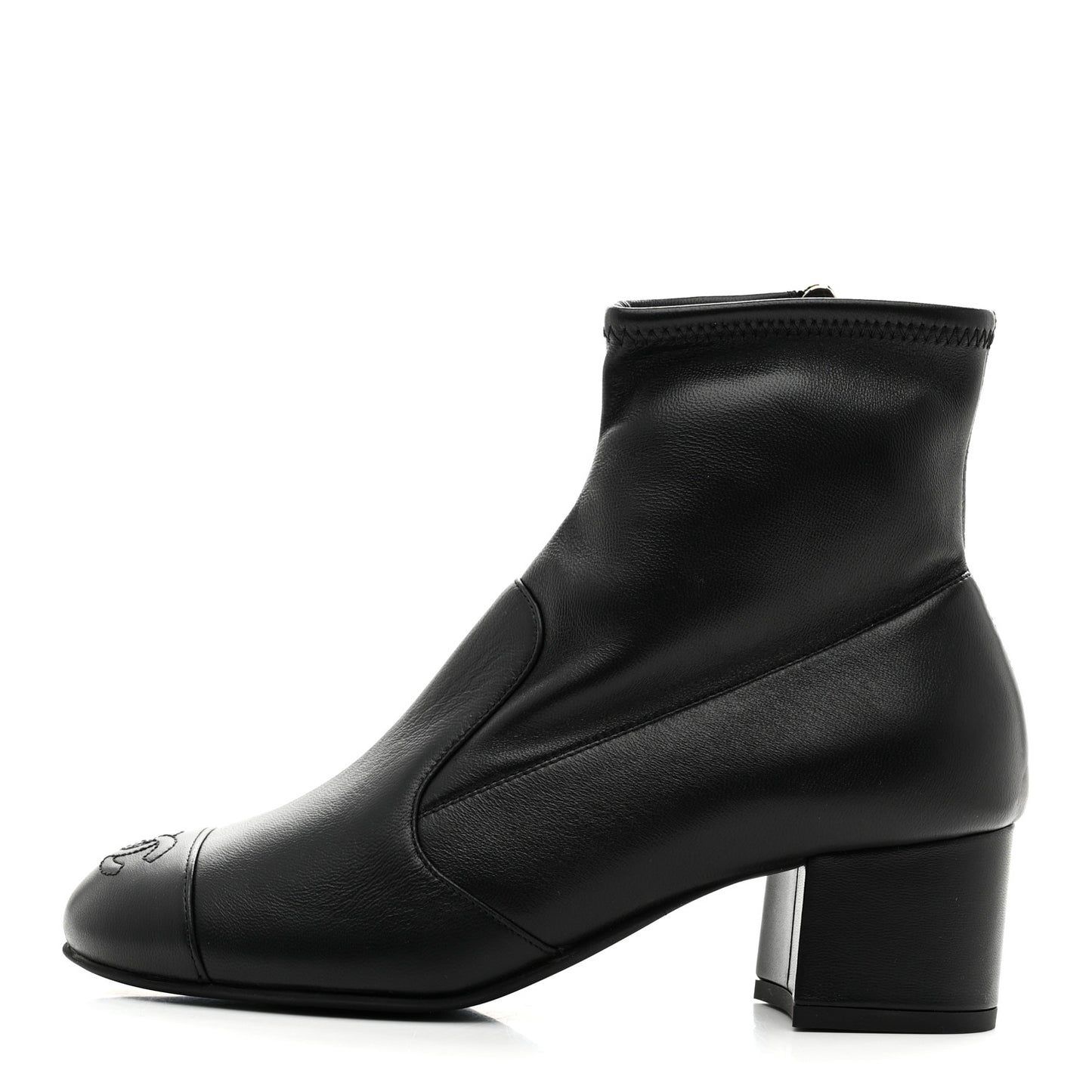 Stretch Lambskin Cap Toe CC Uniform Short Boots 36 Black