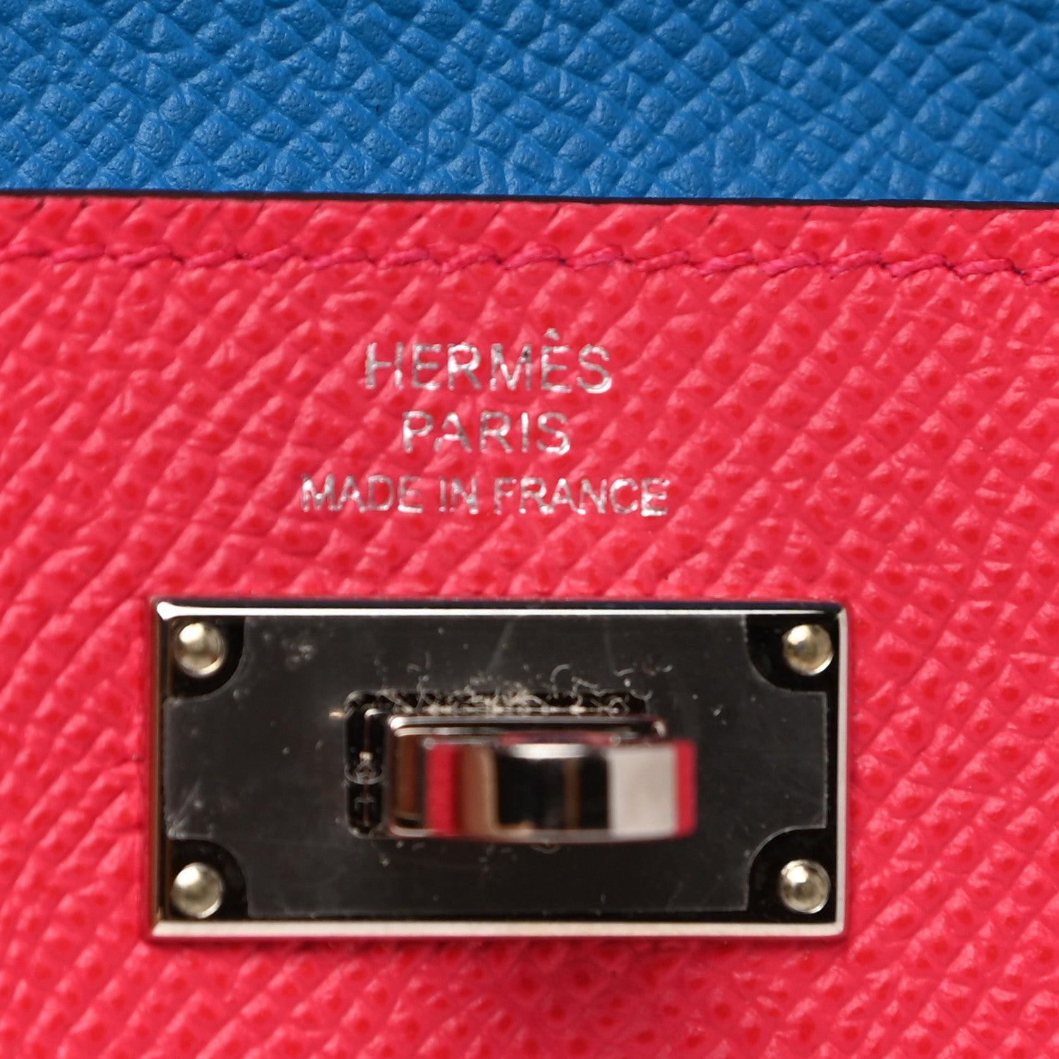 Hermes Epsom Tri-Color Kelly Pocket Compact Wallet Rouge Coeur Rose Extreme Bleu Zanzibar 6 of 7