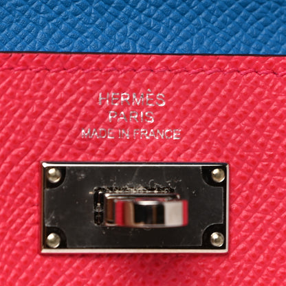 Hermes Epsom Tri-Color Kelly Pocket Compact Wallet Rouge Coeur Rose Extreme Bleu Zanzibar 6 of 7