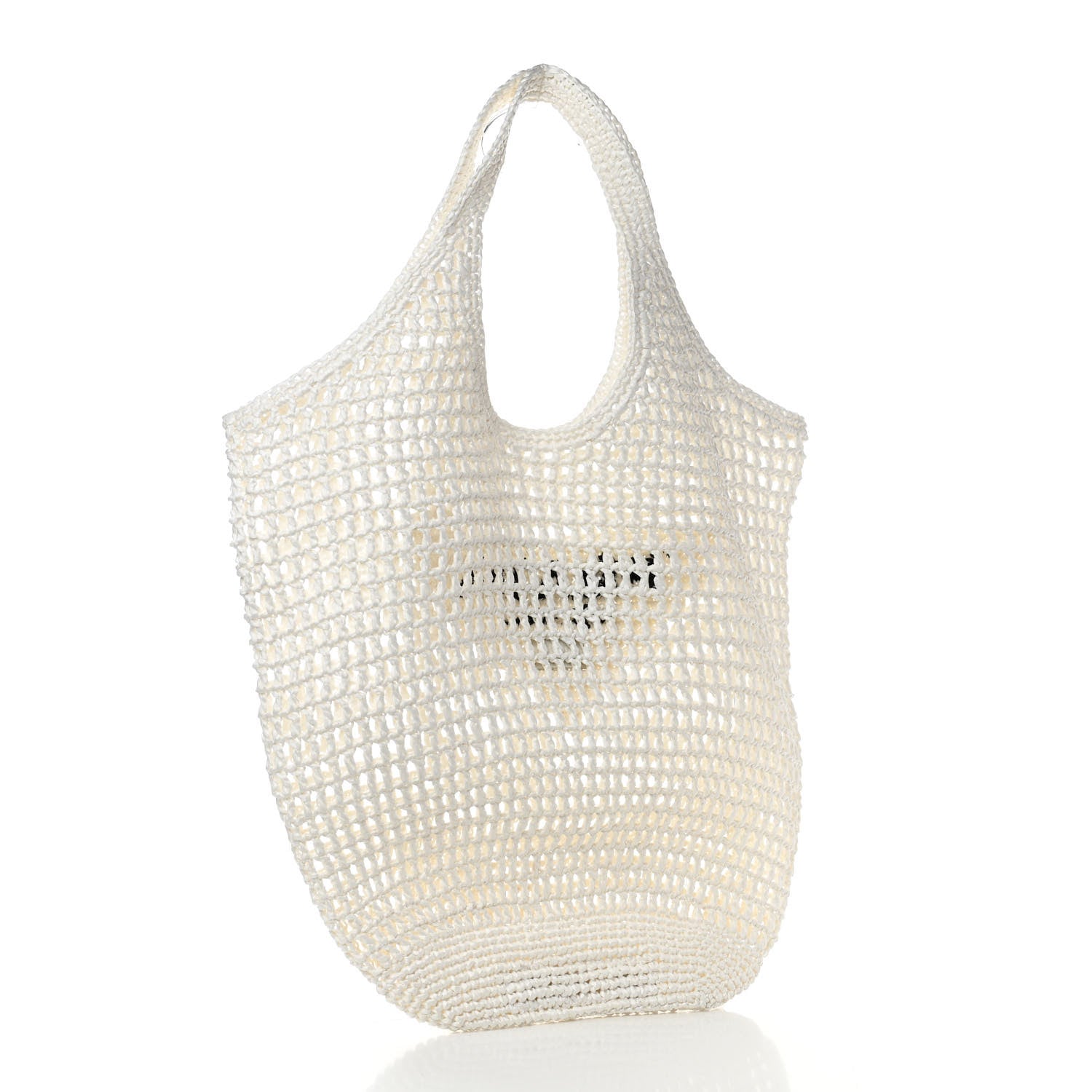 Prada Yarn Raffia Effect Crochet Logo Embroidered Shopping Tote Bag White 3 of 10