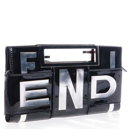 Fendi Patent Crossword Clutch Black 3 of 10