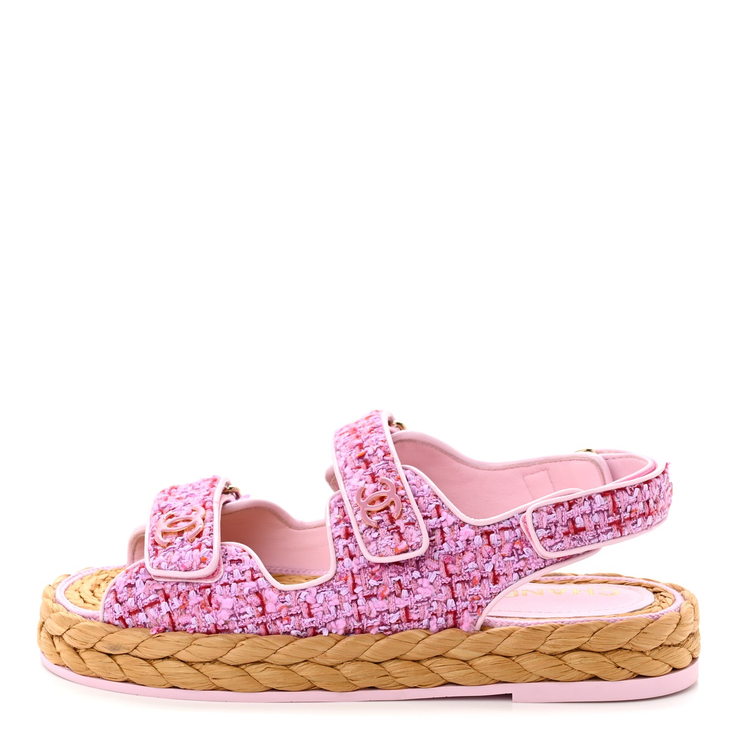 Tweed Lambskin Velcro Dad Sandals 39 Pink Multicolor