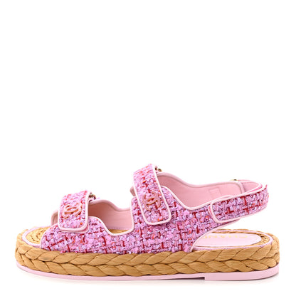 Chanel Tweed Lambskin Velcro Dad Sandals 39 Pink Multicolor 1 of 8