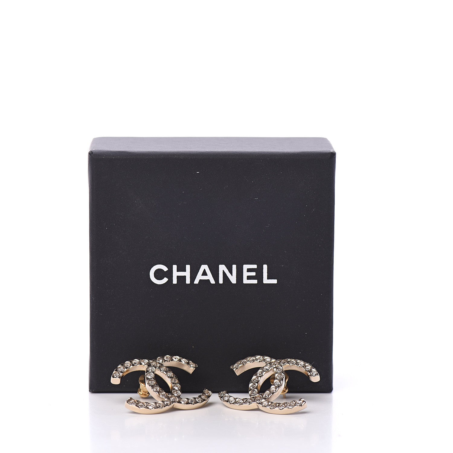 Chanel Crystal CC Large Stud Earrings Gold 5 of 5