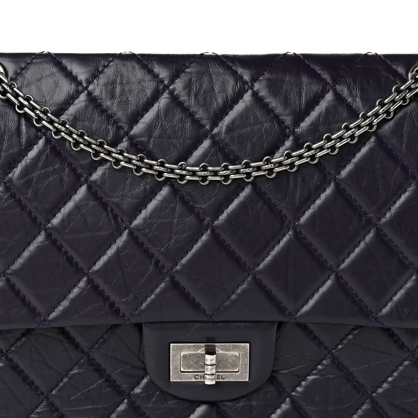 Aged Calfskin Quilted 2.55 Reissue 225 Flap Purple