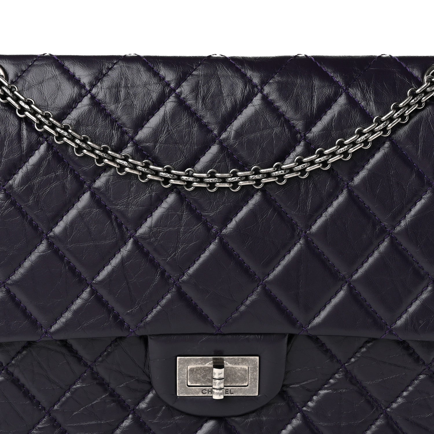 Chanel Aged Calfskin Quilted 2.55 Reissue 225 Flap Purple 8 of 10