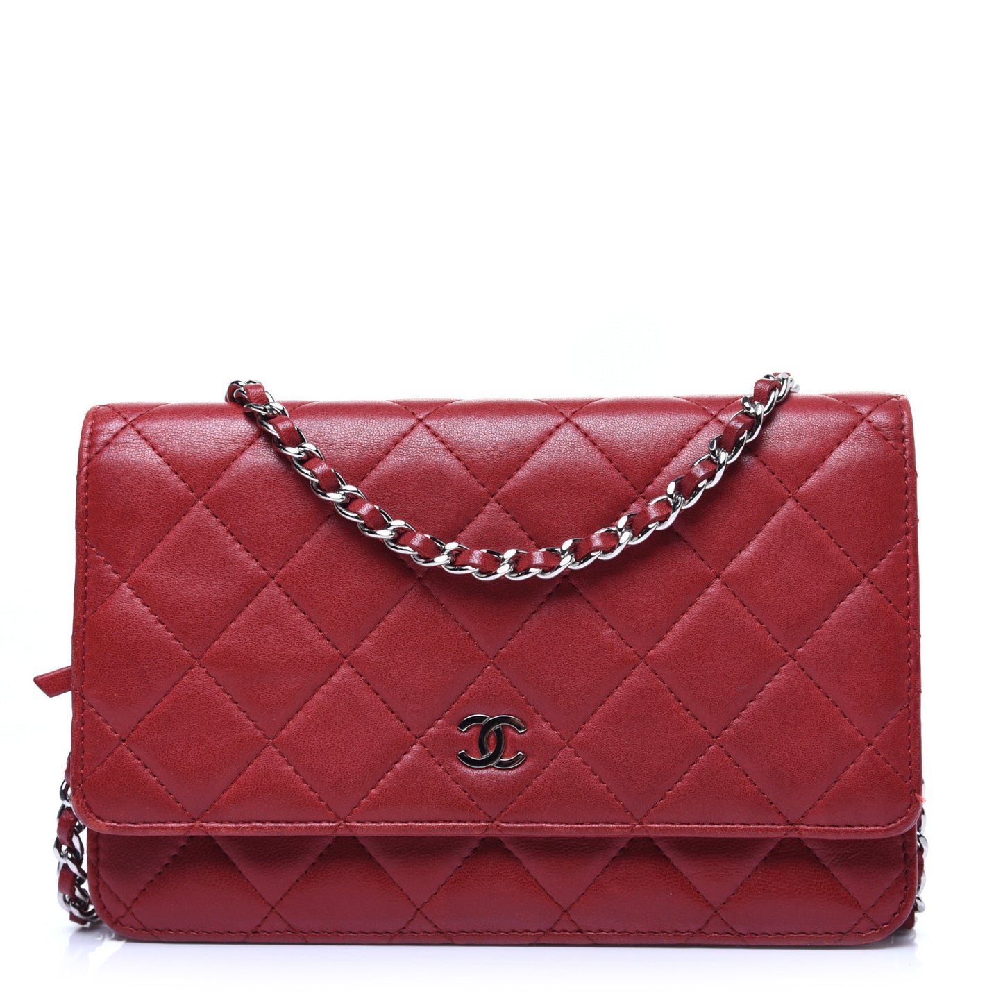 Lambskin Quilted Wallet on Chain WOC Red