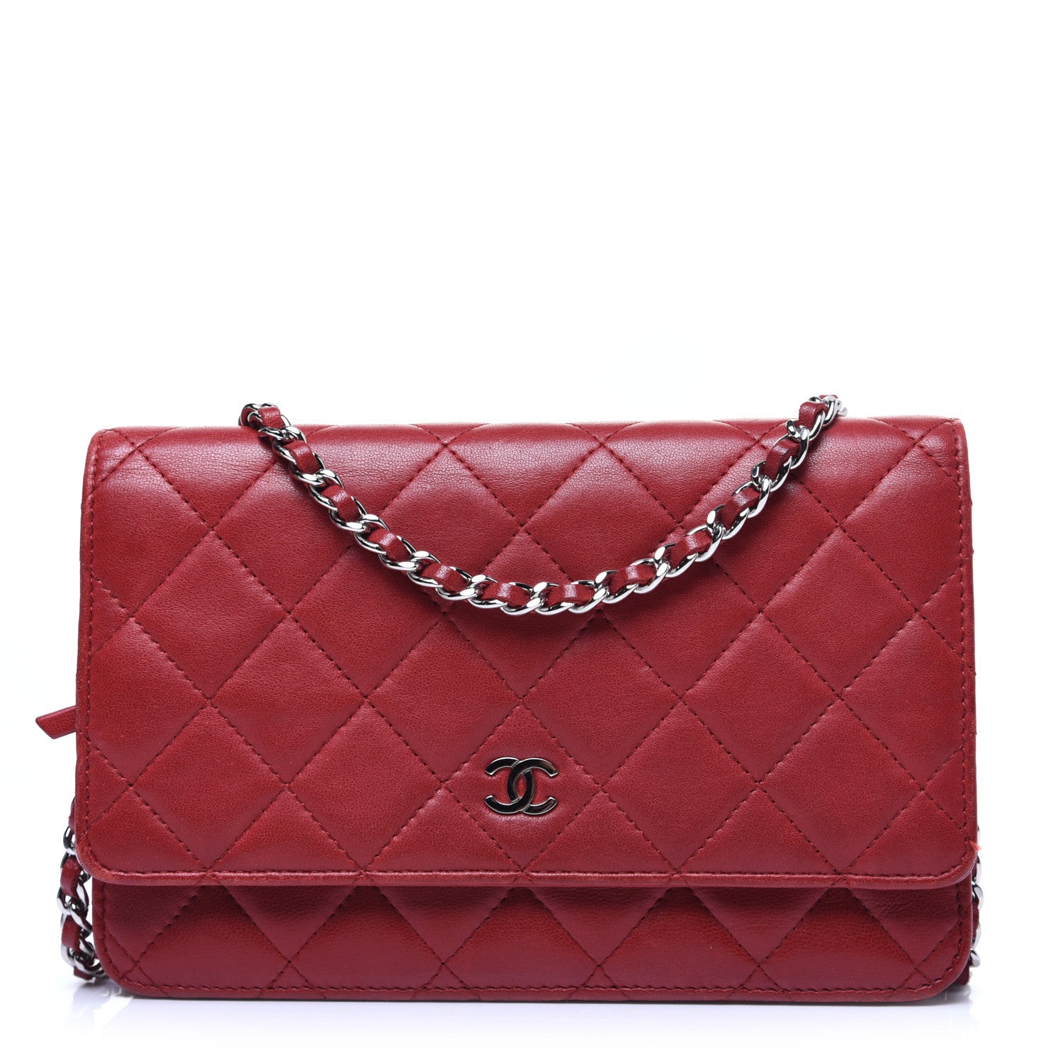 Chanel Lambskin Quilted Wallet on Chain WOC Red 1 of 16