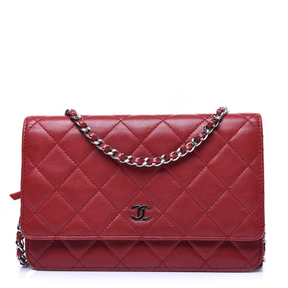 Chanel Lambskin Quilted Wallet on Chain WOC Red 1 of 16