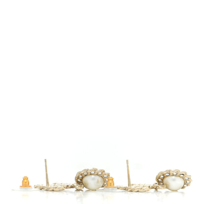 Chanel Crystal Pearl Pearls Coronation CC Drop Earrings Gold 3 of 5