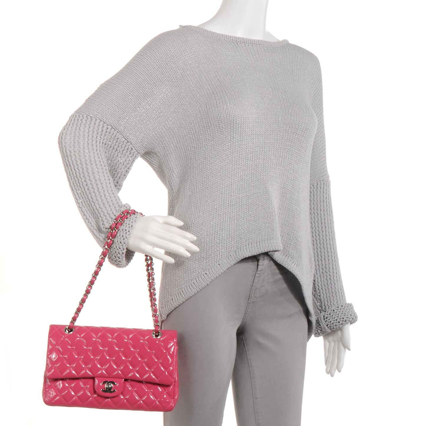 Patent Quilted Medium Double Flap Pink