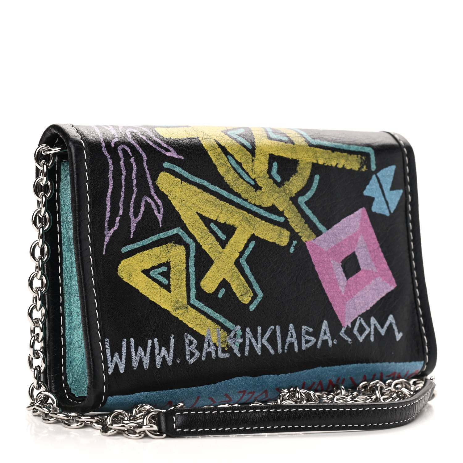 Balenciaga Agneau Arena Graffiti All Over Bazar Chain Shoulder Bag Black Multicolor 3 of 10