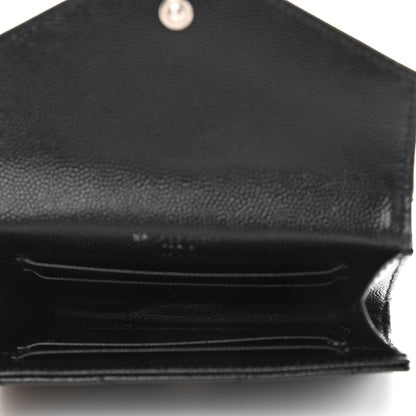 Saint Laurent Grain De Poudre Matelasse Chevron Monogram Card Case Black 5 of 7