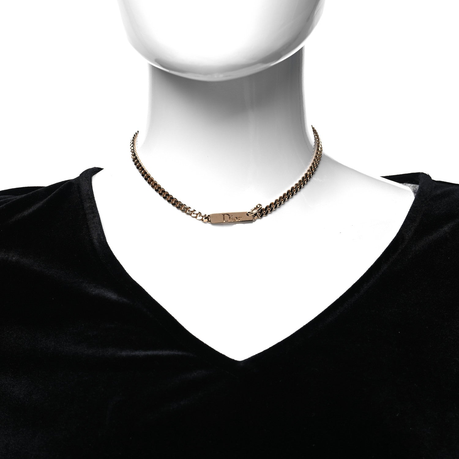 Christian Dior Logo Tag Necklace Gold 2 of 5