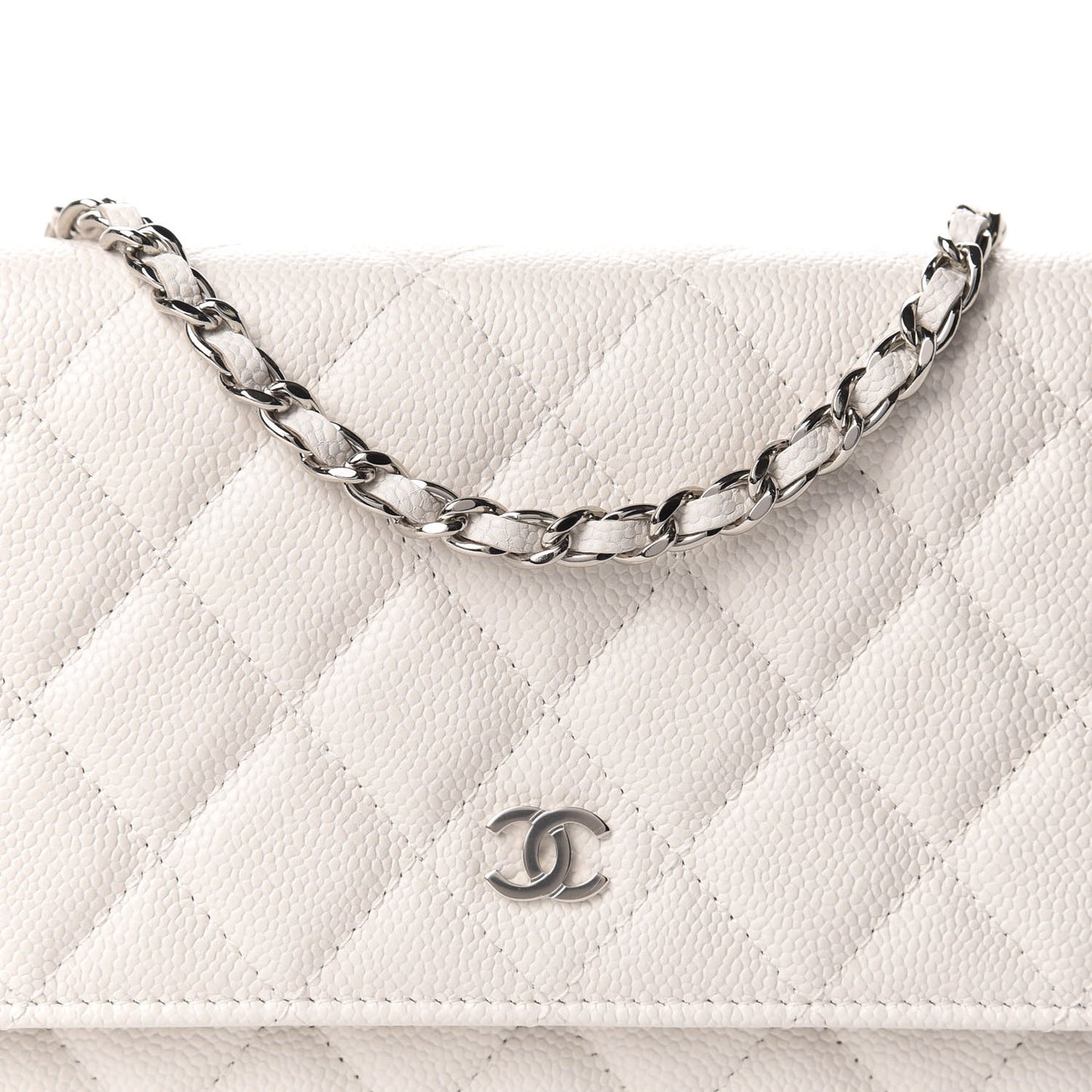 Caviar Quilted Wallet On Chain WOC White