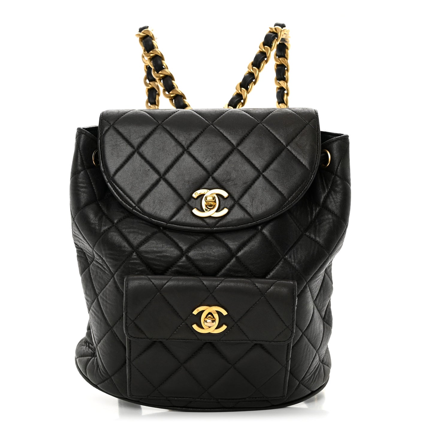 Lambskin Quilted Drawstring Backpack Black