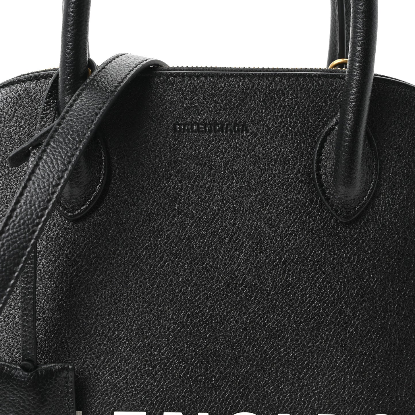 Grained Calfskin Logo S Ville Top Handle Bag Black White