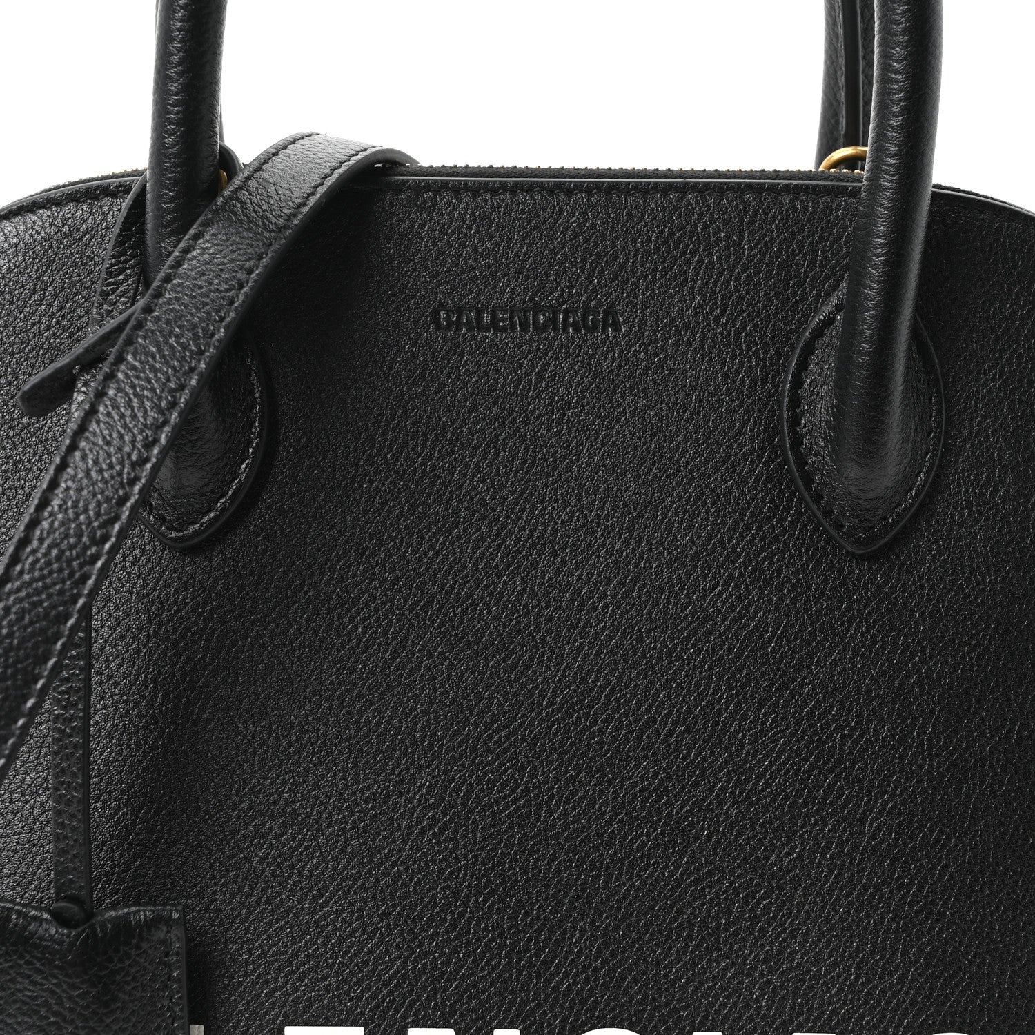 Balenciaga Grained Calfskin Logo S Ville Top Handle Bag Black White 9 of 11