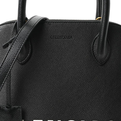 Balenciaga Grained Calfskin Logo S Ville Top Handle Bag Black White 9 of 11