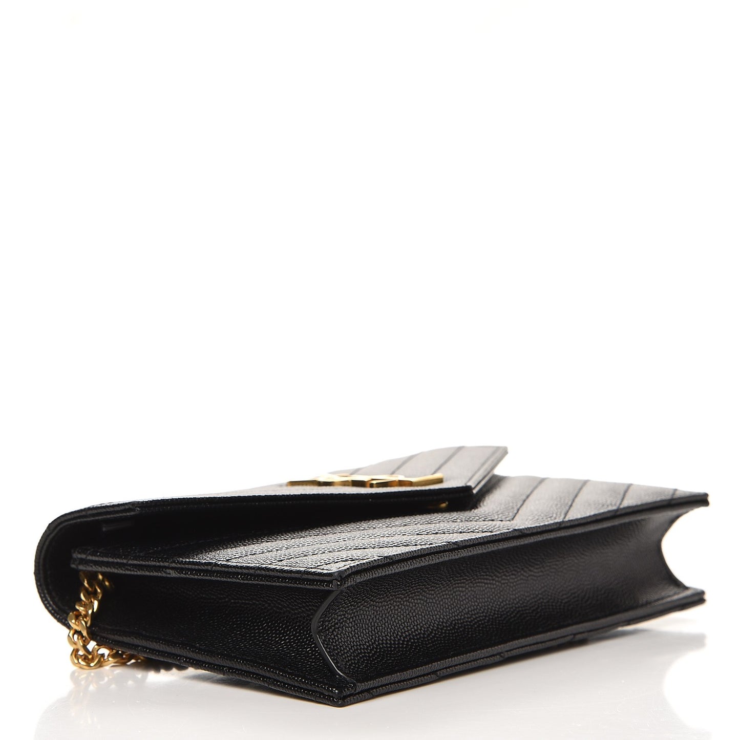 Grain De Poudre Matelasse Chevron Monogram Envelope Chain Wallet Black