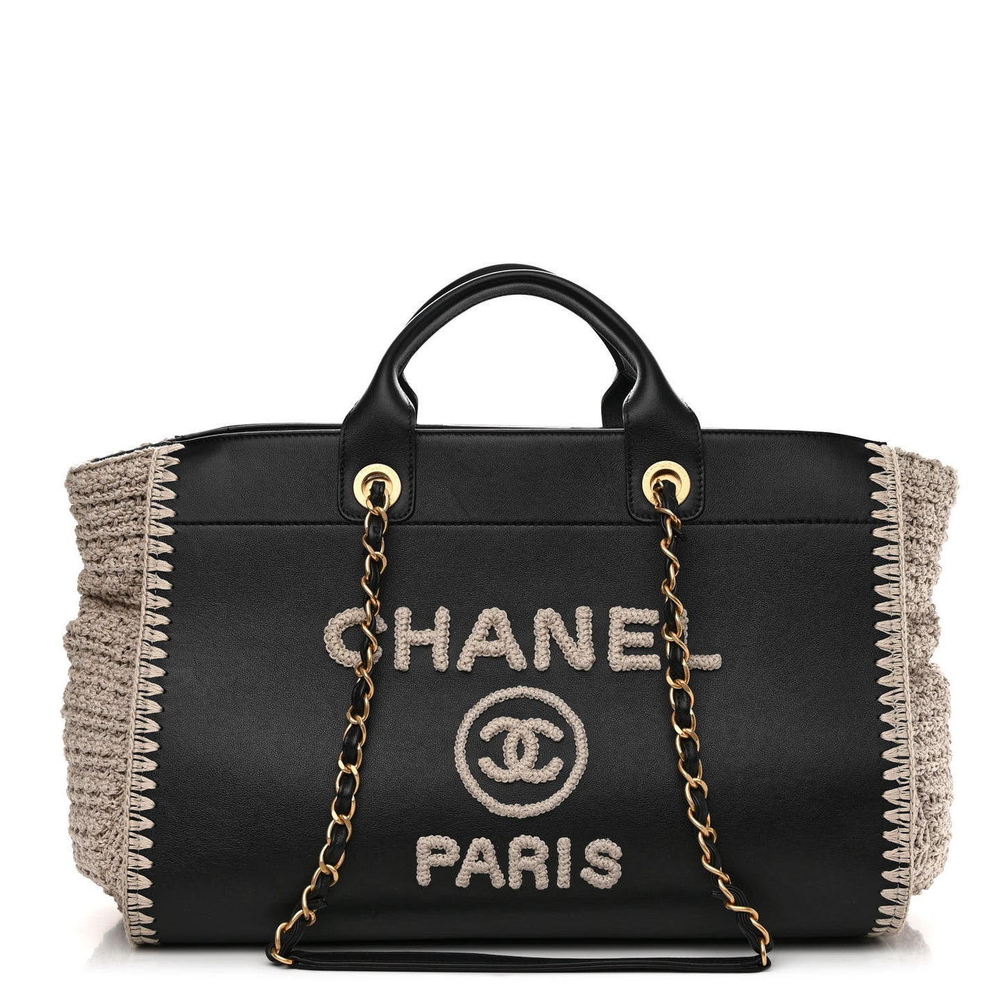 Calfskin Knit Medium Deauville Tote Black Beige
