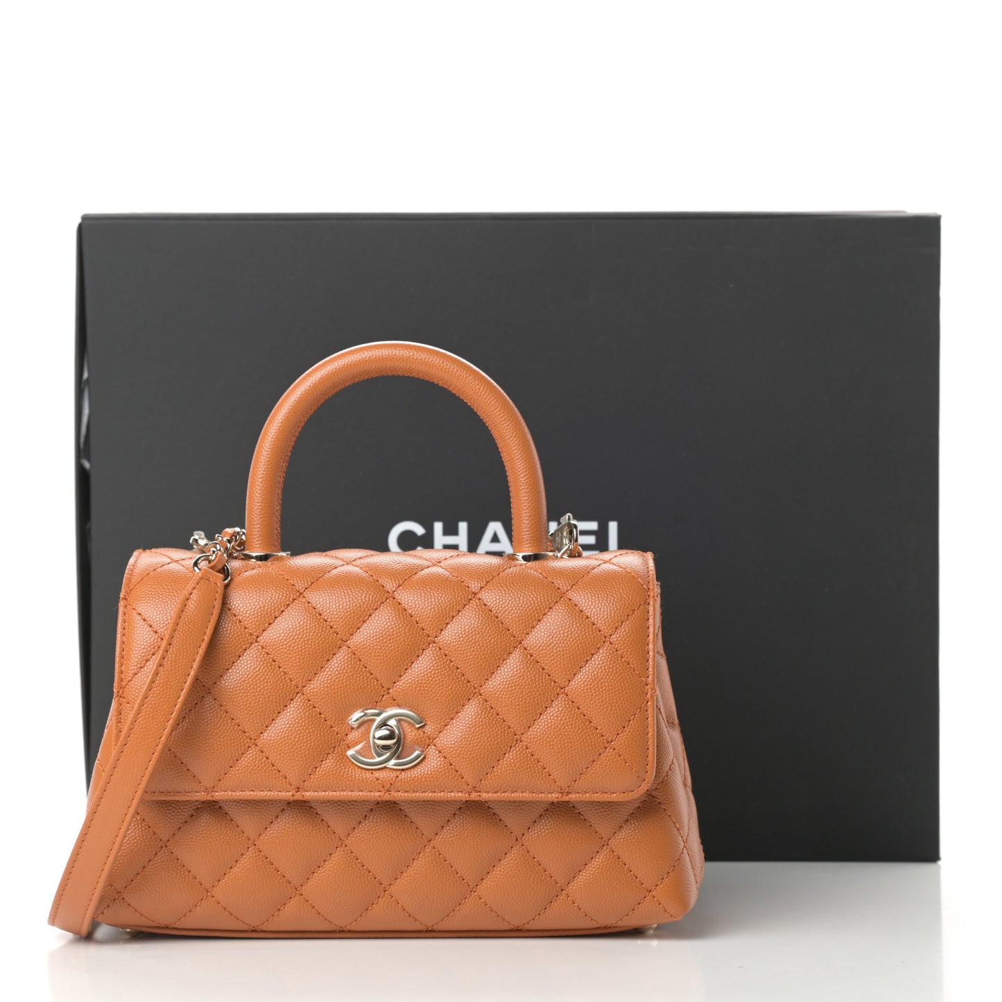 Caviar Quilted Mini Coco Handle Flap Light Brown