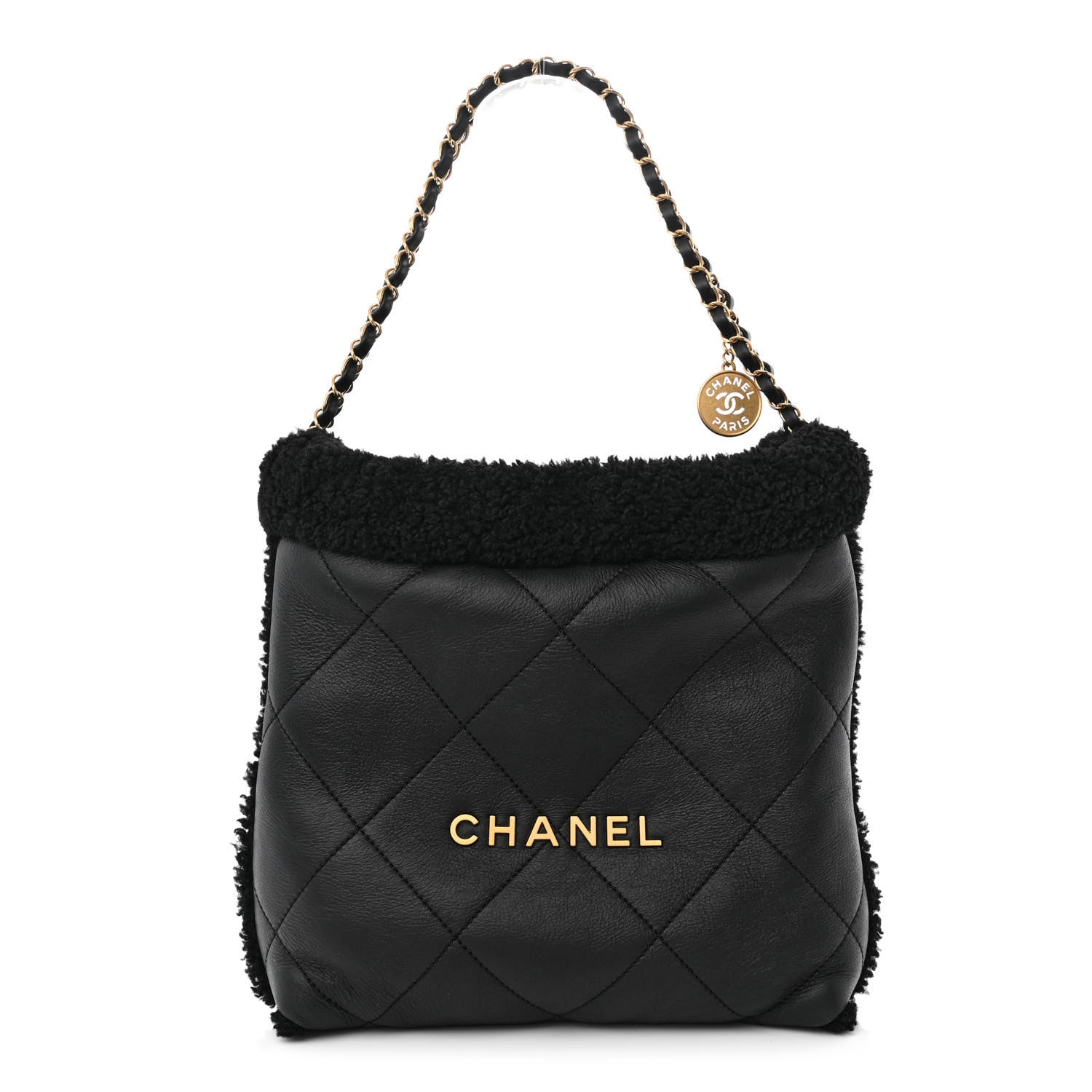 Chanel Shearling Aged Lambskin Quilted Small Chanel 22 Black 3 of 13