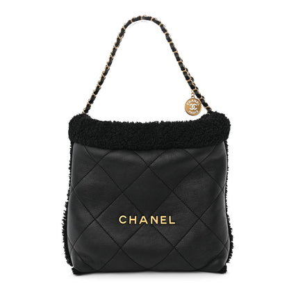 Chanel Shearling Aged Lambskin Quilted Small Chanel 22 Black 3 of 13