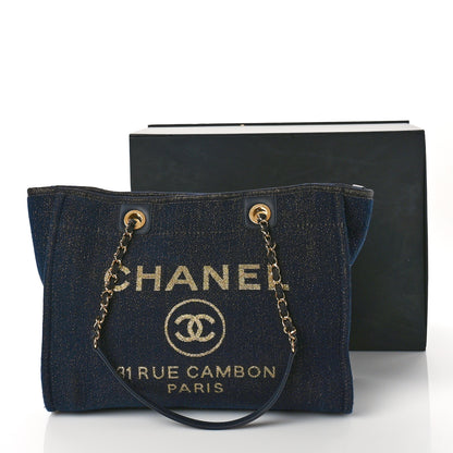 Chanel Lurex Canvas Small Deauville Tote Navy Blue Gold 10 of 10