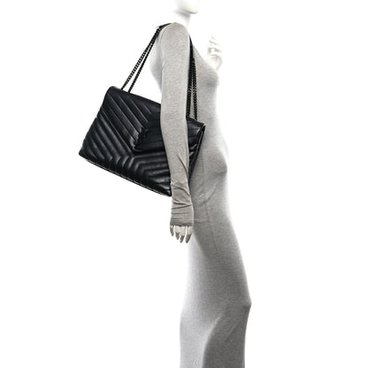 Saint Laurent Calfskin Y Quilted Monogram Monochrome Large Loulou Chain Satchel Black 2 of 10