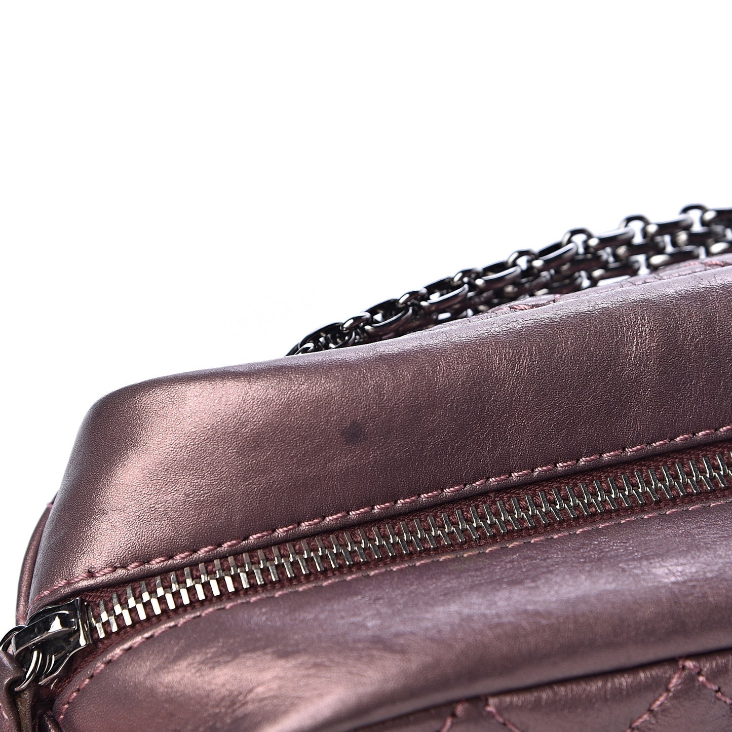 Metallic Aged Calfskin Quilted Small Reissue Camera Case Rose Fonce