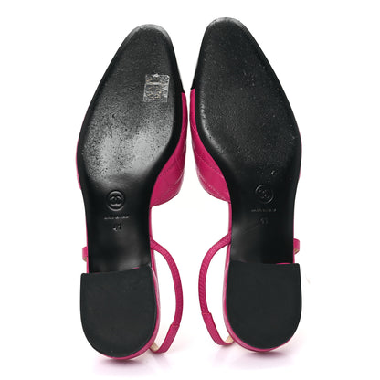 Chanel Lambskin Patent Cap Toe CC Slingback Flats 41 Pink Black 6 of 9