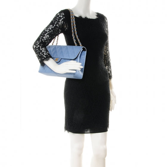 Quilted Coated Canvas Jumbo Single Flap Blue