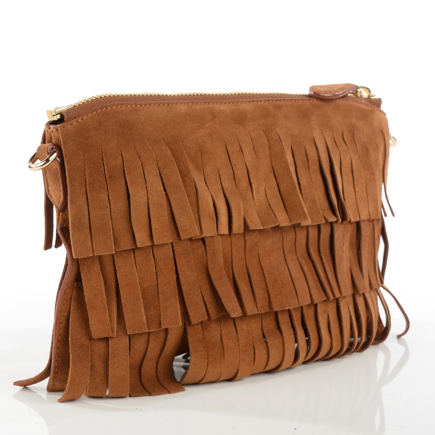 Suede Fringe Peyton Crossbody Clutch Bag Amber