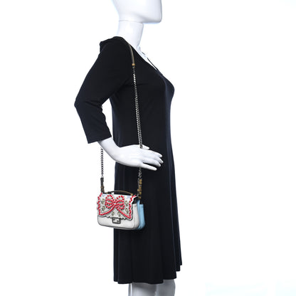Fendi Vitello Dolce Flowers and Bows Bi-Color Scalloped Micro Double Baguette White Turchese Pallido Multicolor 2 of 8