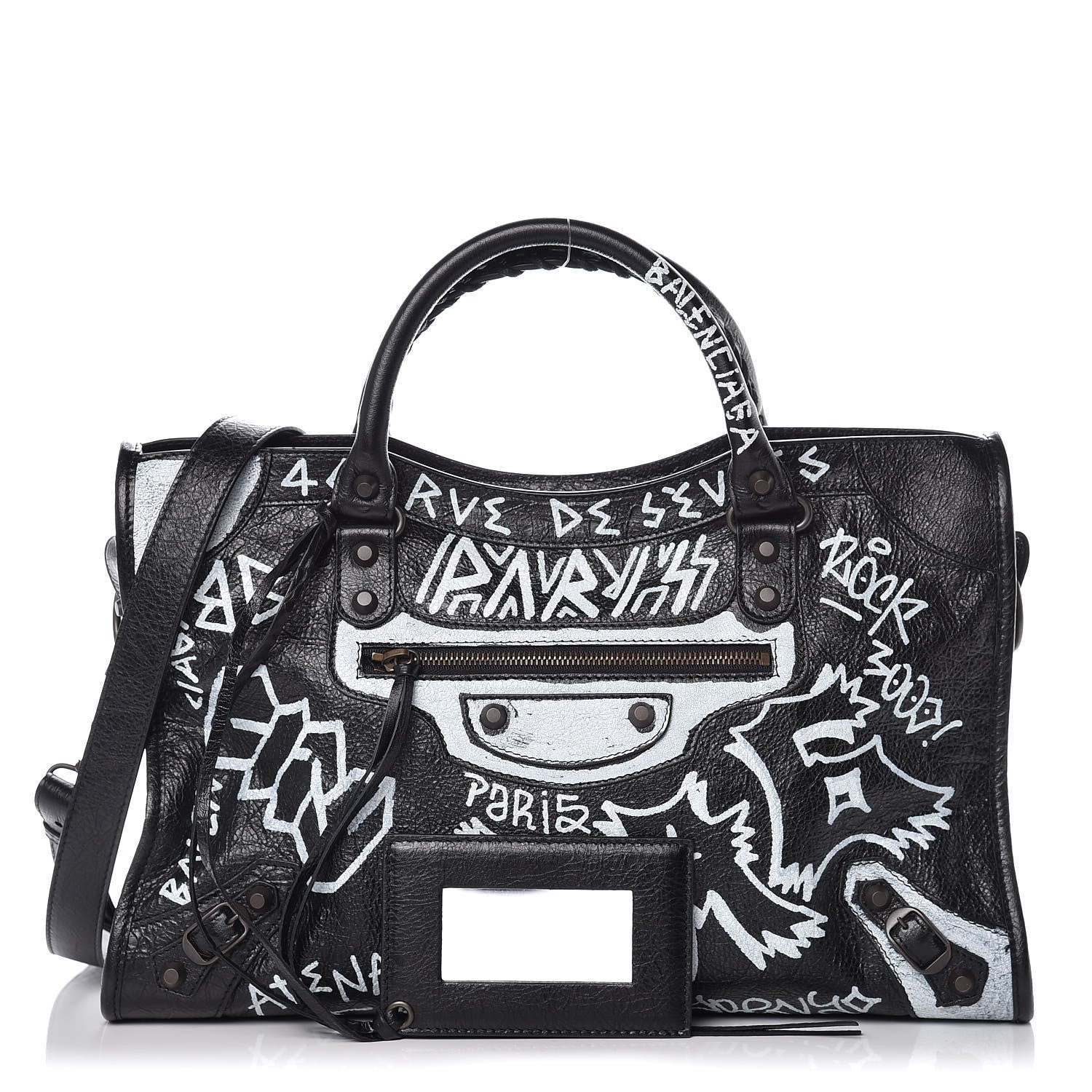 Balenciaga Agneau Arena Graffiti All Over Classic Hardware City Black White 1 of 11