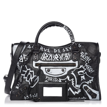 Balenciaga Agneau Arena Graffiti All Over Classic Hardware City Black White 1 of 11
