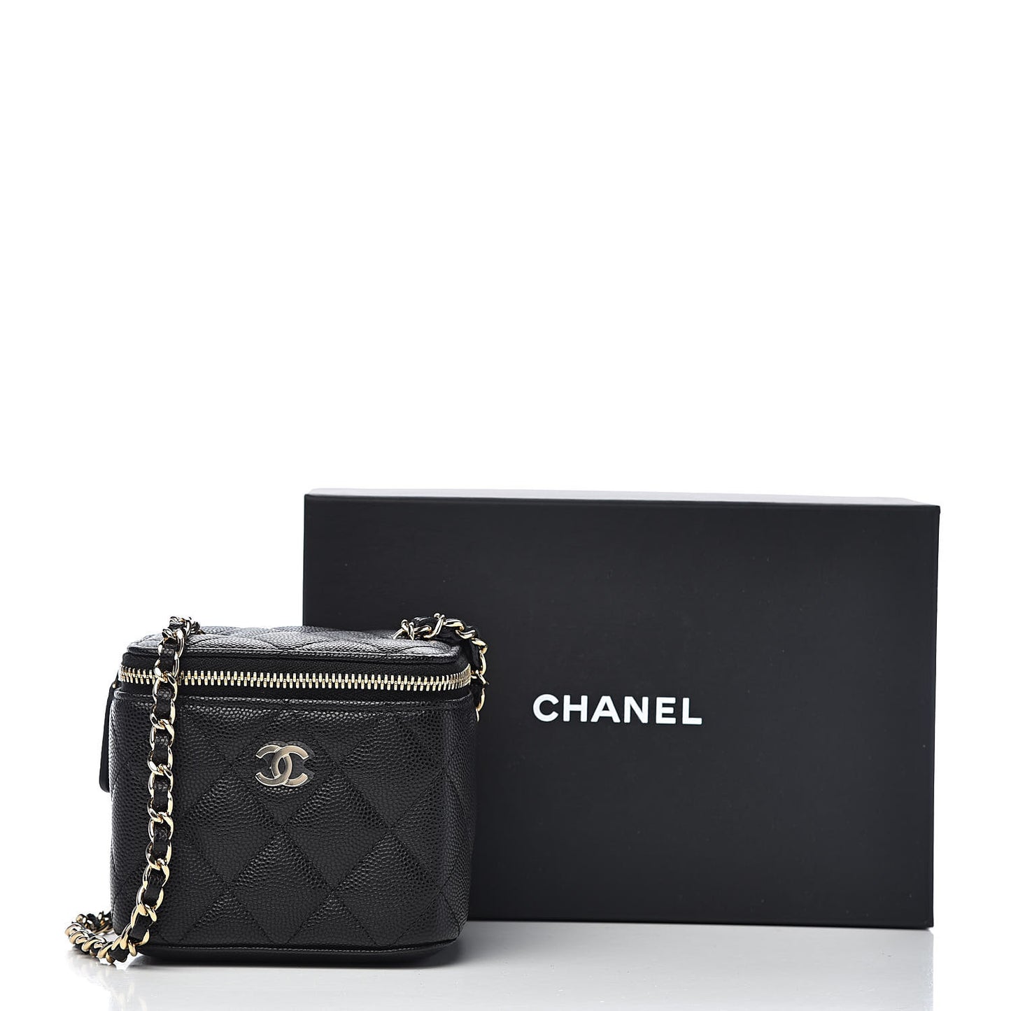 Caviar Quilted Mini Vanity Case With Chain Black
