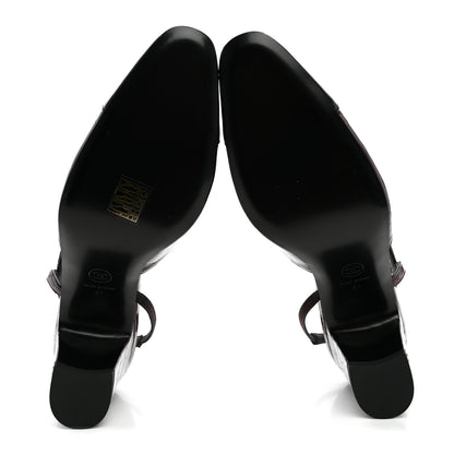 Chanel Patent Calfskin Crocodile Embossed Cap Toe CC Slingback Pumps 41 Dark Burgundy Black 5 of 10