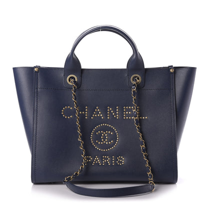 Chanel Caviar Small Studded Deauville Tote Navy 1 of 10