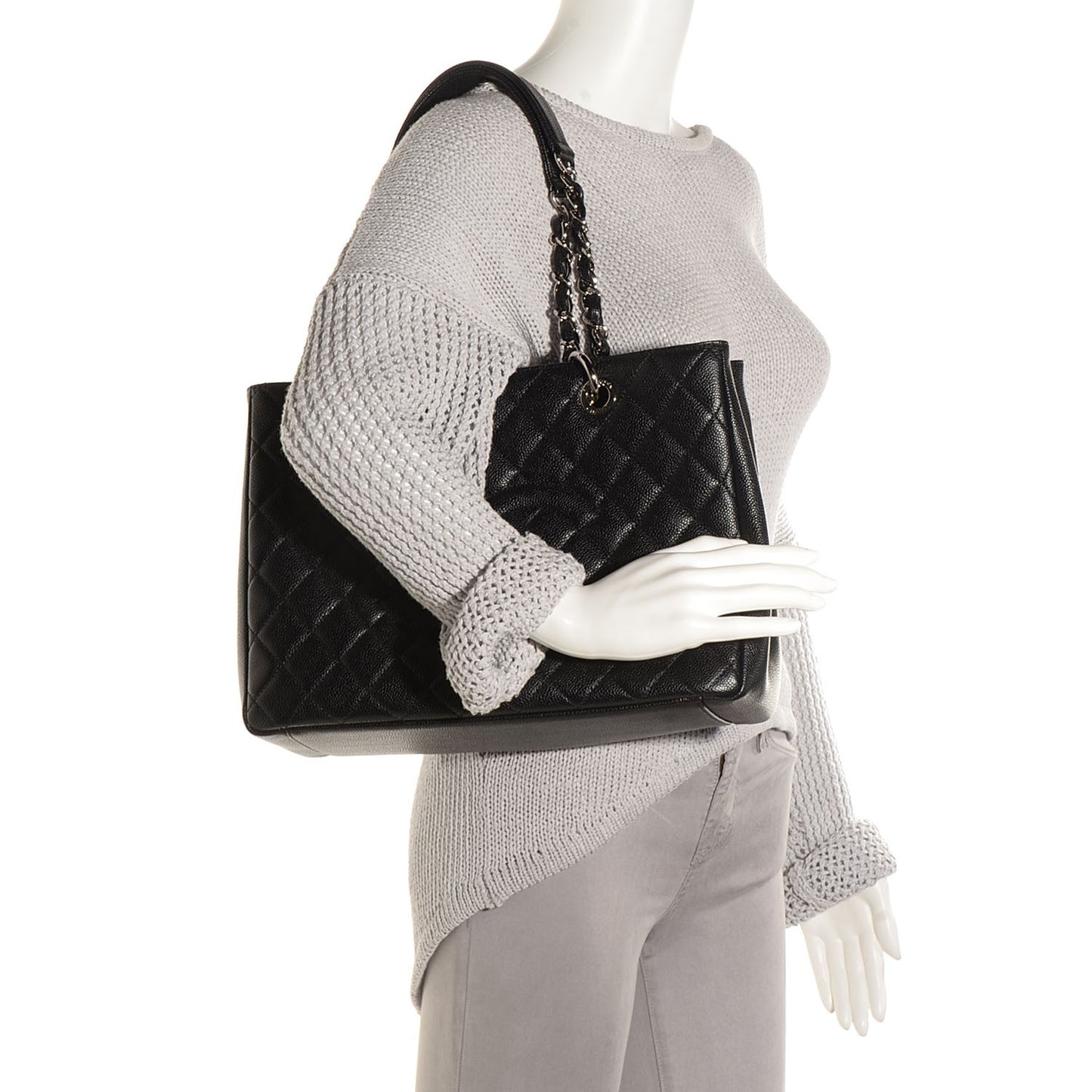 Caviar Quilted Grand Shopping Tote GST Black