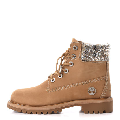 Jimmy Choo X TIMBERLAND Nubuck Swarovski Crystal Womens Ankle Boots 9 Wheat 1 of 7
