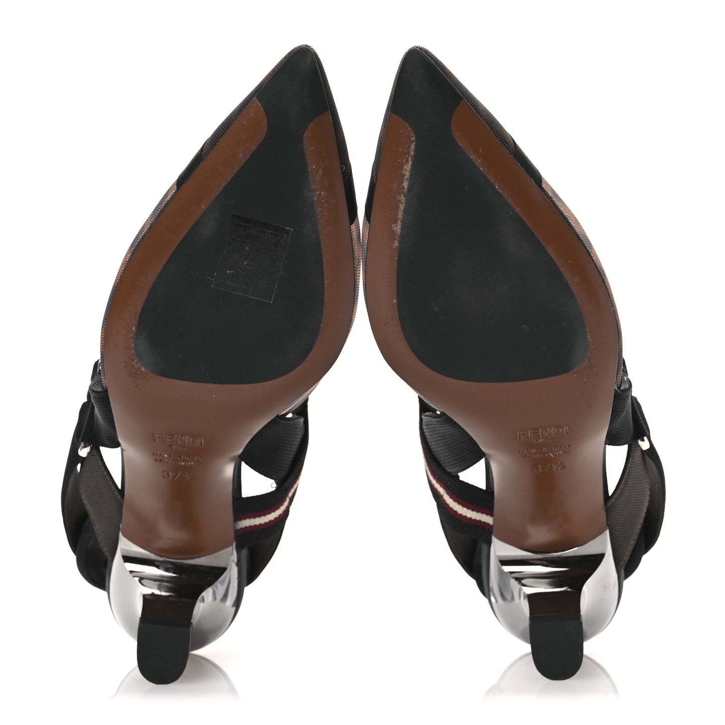 Technical Mesh FF Colibri 55mm Slingback Pumps 37.5 Tobacco Moro Bordeaux Black Militare